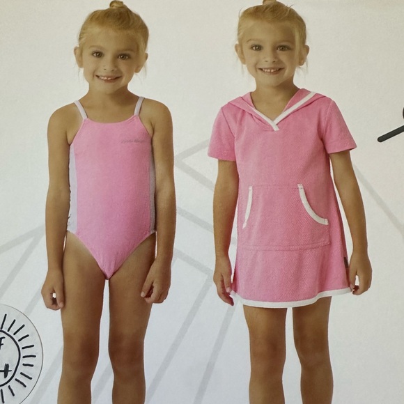 Eddie Bauer Kids One-Piece Pink/White/Floral Swimsuit Plus Cover Up Nwt - Picture 4 of 7